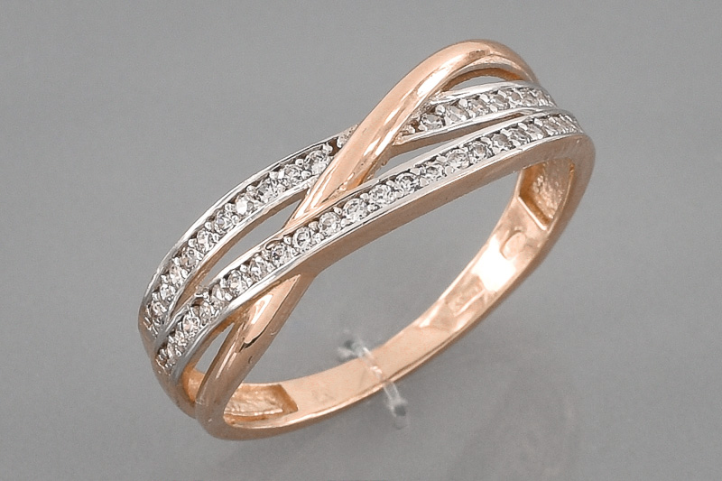 Paveikslėlis Auksinis žiedas su cirkoniais 18 mm