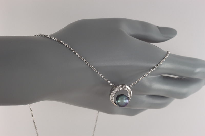 Изображение Серебряная цепочка с жемчугом и цирконами 40-45 см