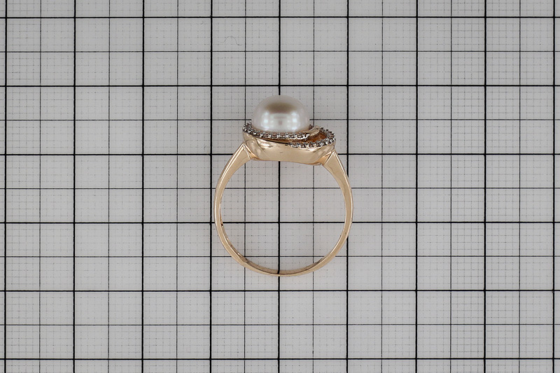 Paveikslėlis Auksinis žiedas su perlu ir cirkoniais 18 mm