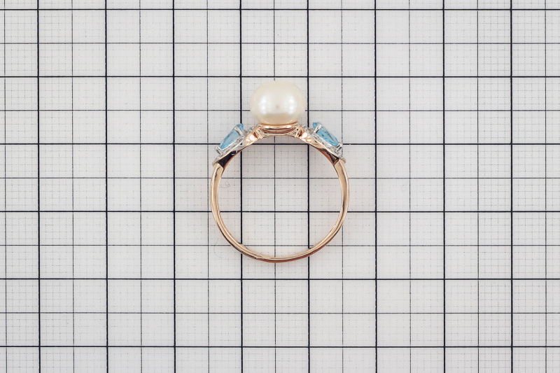Изображение Золотое кольцо с жемчугом и топазами 18 мм