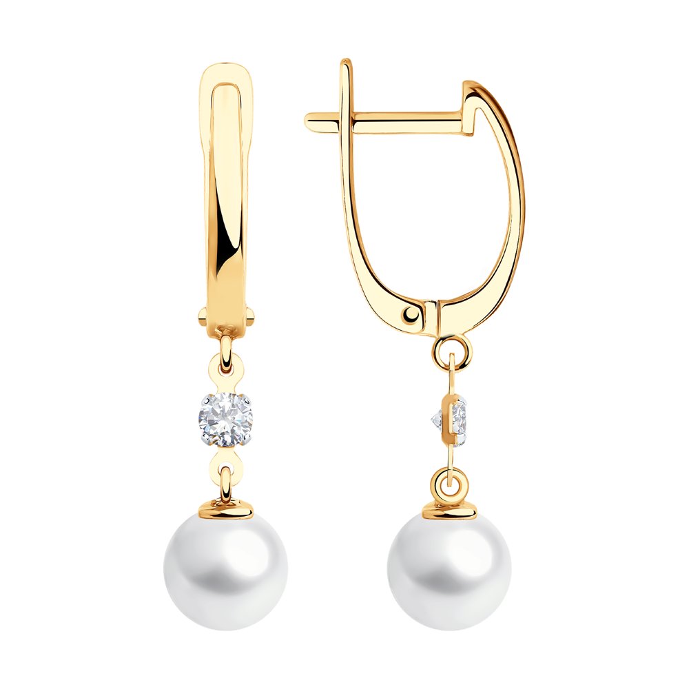 Paveikslėlis Auksiniai auskarai su perlais ir cirkoniais