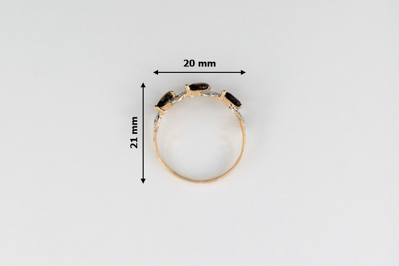 Paveikslėlis Auksinis žiedas su dūminiais kvarcais ir cirkoniais
