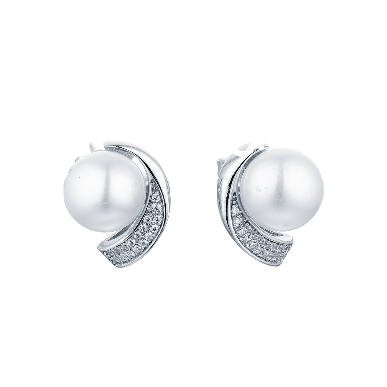 Paveikslėlis Sidabriniai auskarai su perlais ir cirkoniais