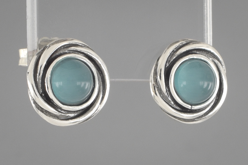 Изображение Серебряные серьги с кошачим глазом