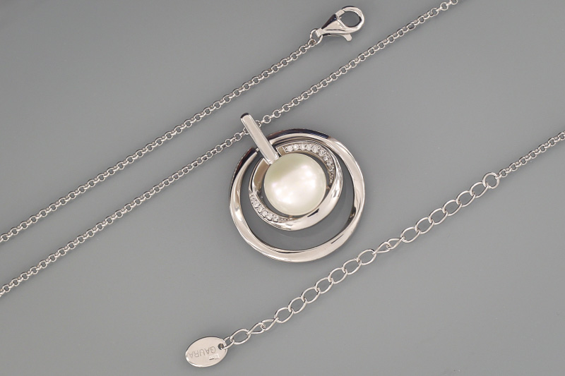 Изображение Серебряная цепочка с цирконами и жемчугом 42-47 см