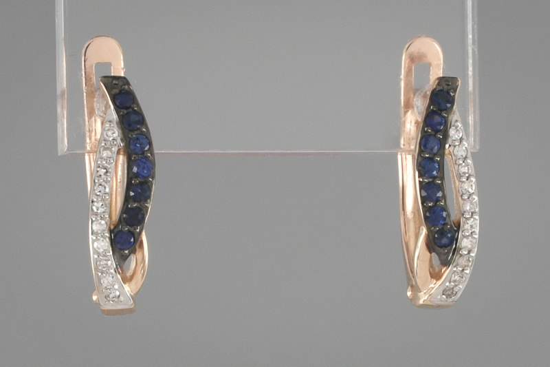 Изображение Золотые серьги с бриллиантами и сапфирами