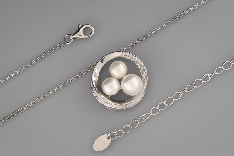 Изображение Серебряная цепочка с жемчугом и цирконами 45-50 см
