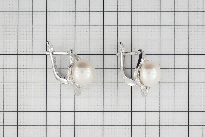 Изображение Серебряные серьги с цирконами и жемчугом