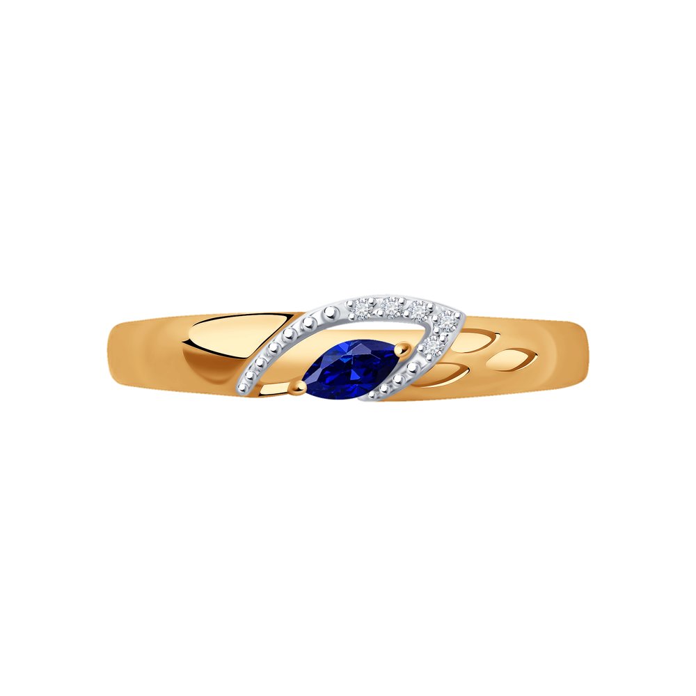 Изображение Золотое кольцо с бриллиантами и сапфиром