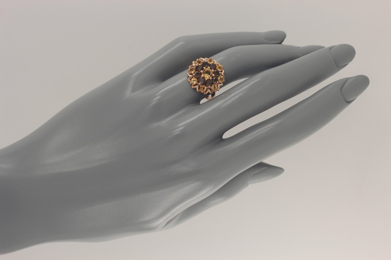 Paveikslėlis Paauksuotas sidabrinis žiedas su citrinu ir dūminiais kvarcais 17 mm