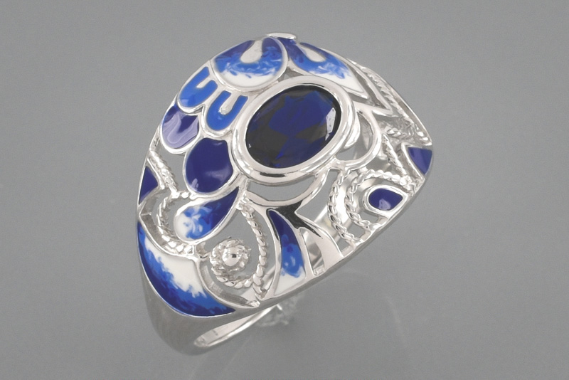Изображение Серебряное кольцо с цирконом и эмалью
