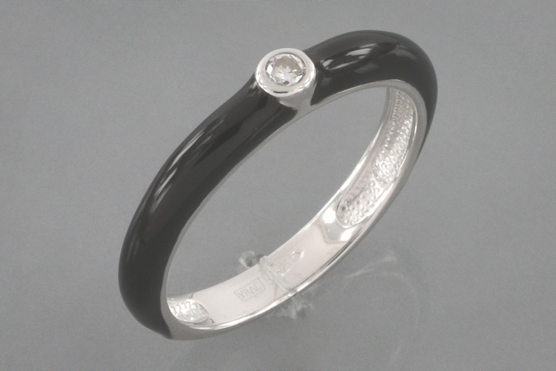 Изображение Серебряное кольцо с цирконом и эмалью 16 мм