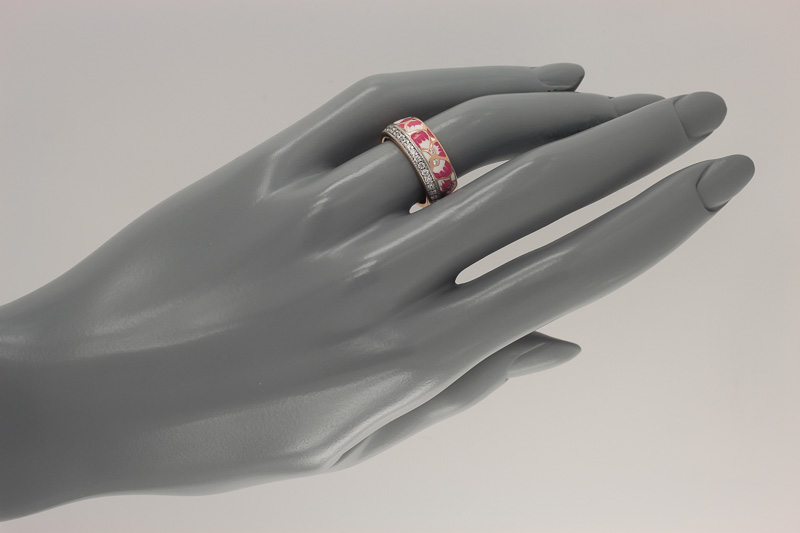 Paveikslėlis Paauksuotas sidabrinis žiedas su cirkoniais ir emaliu 17 mm