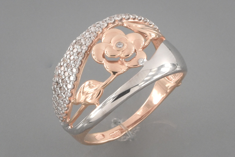 Paveikslėlis Paauksuotas sidabrinis žiedas su cirkoniais 17,5 mm