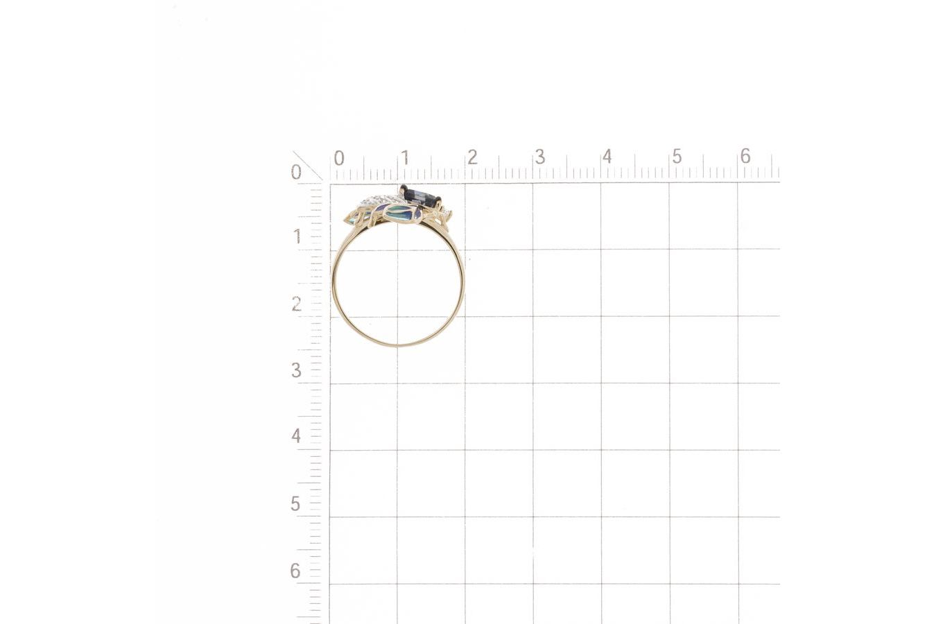 Paveikslėlis Auksinis žiedas su London topazu ir cirkoniais 17,5 mm