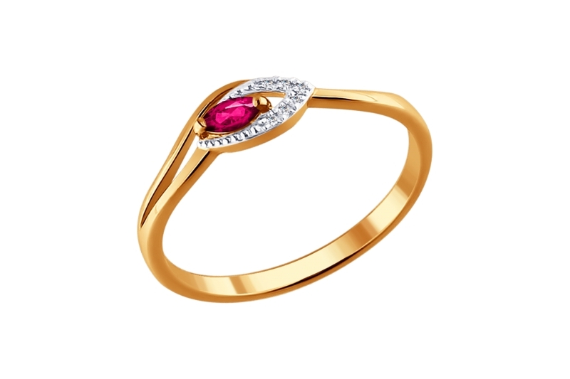 Paveikslėlis Auksinis žiedas su rubinu ir briliantais 17 mm