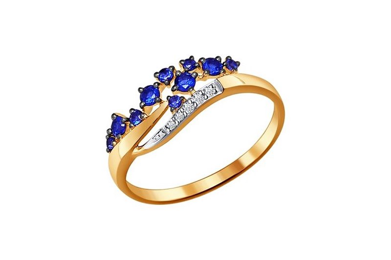 Изображение Золотое кольцо с бриллиантами и корундами 17,5 мм