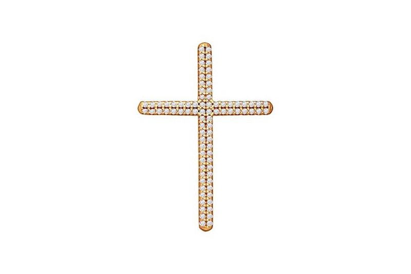 Изображение Католический крестик из позолоченного серебра с цирконами