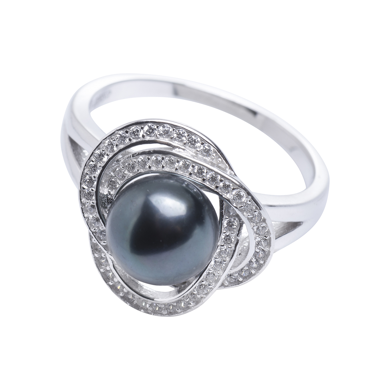 Изображение Серебряное кольцо с жемчугом и цирконами
