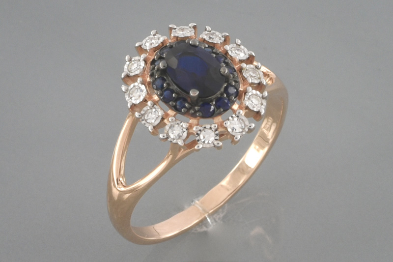 Изображение Золотое кольцо с сапфирами и бриллиантами