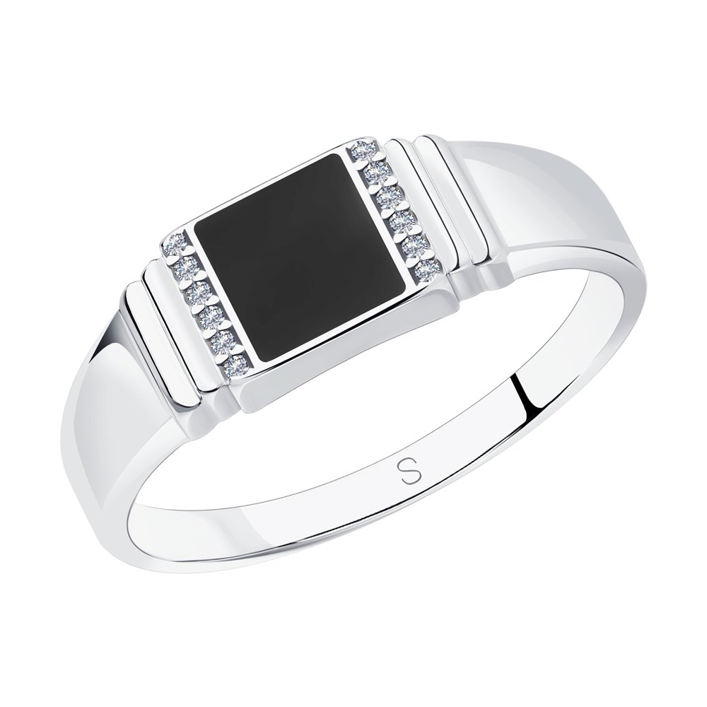 Изображение Серебряное кольцо с эмалью и цирконами