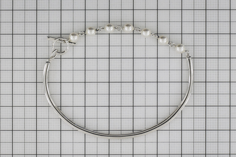 Изображение Серебряный браслет с цирконами и жемчугом 16 см