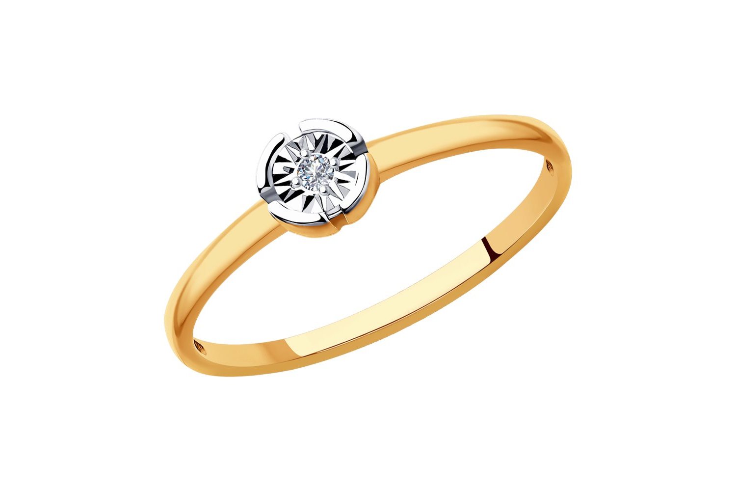 Изображение Золотое кольцо с бриллиантом 18 мм