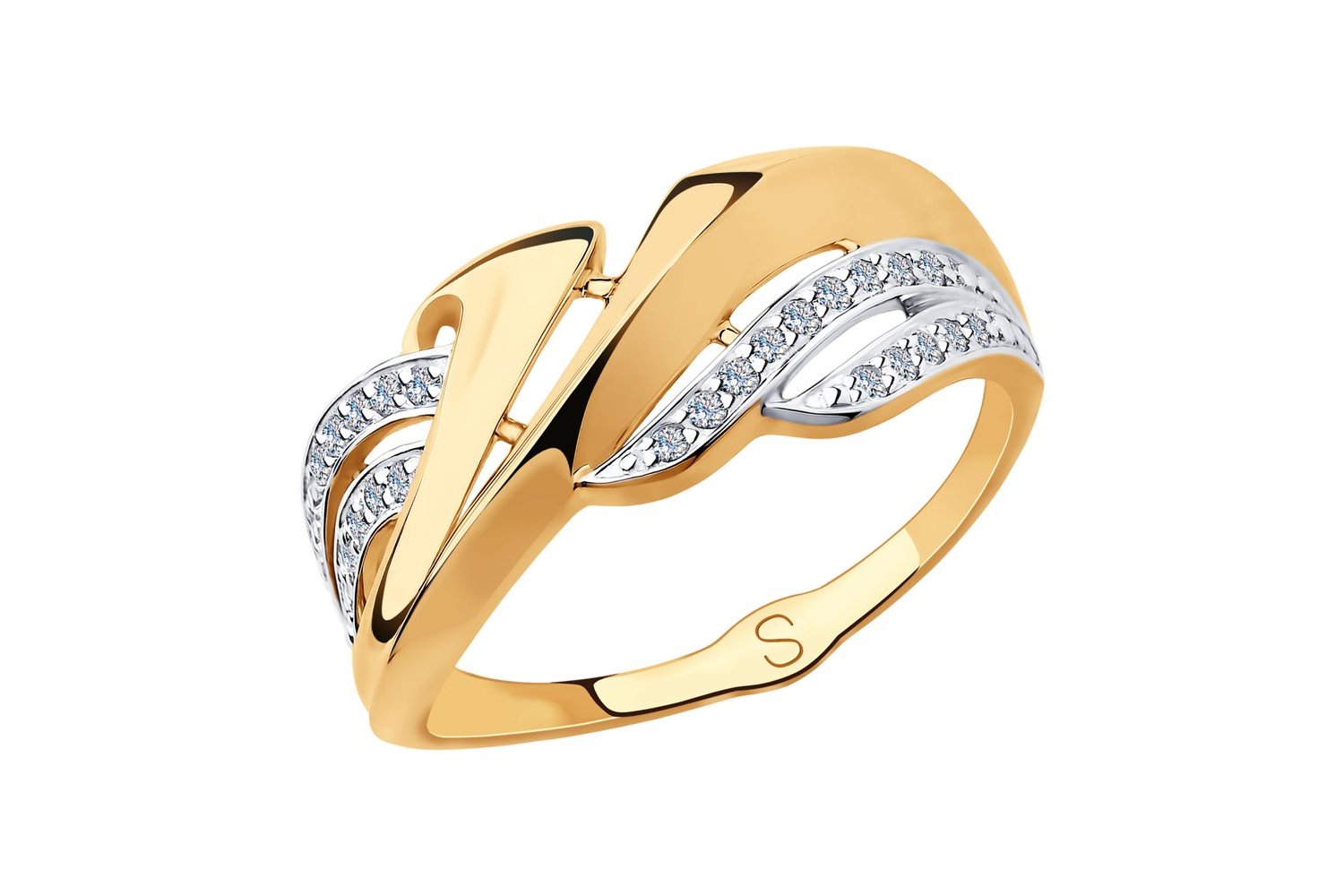 Paveikslėlis Auksinis žiedas su cirkoniais 19,5 mm