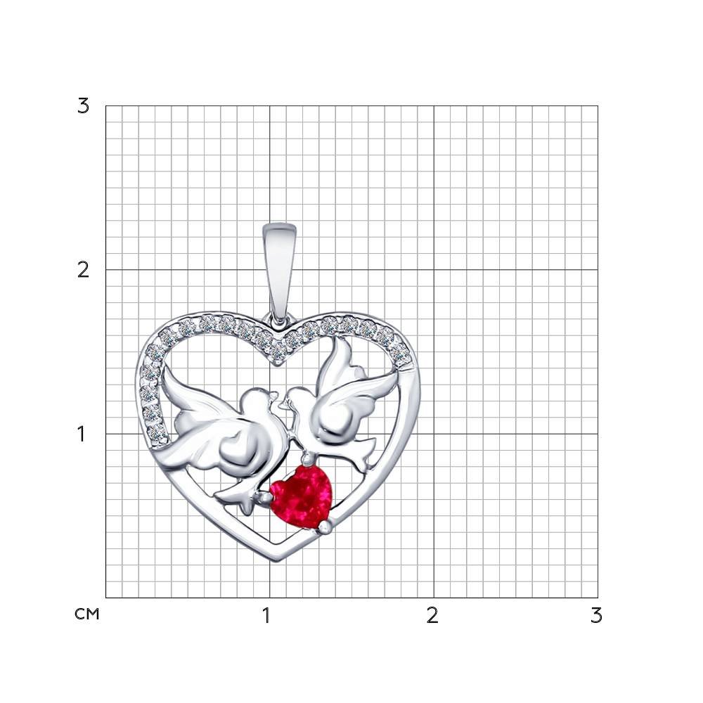 Изображение Серебряная подвеска с корундом и цирконами "Сердце"