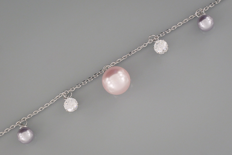 Paveikslėlis Sidabrinė apyrankė su sint. perlais ir cirkoniais 19 cm