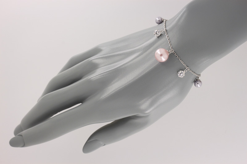 Paveikslėlis Sidabrinė apyrankė su sint. perlais ir cirkoniais 19 cm