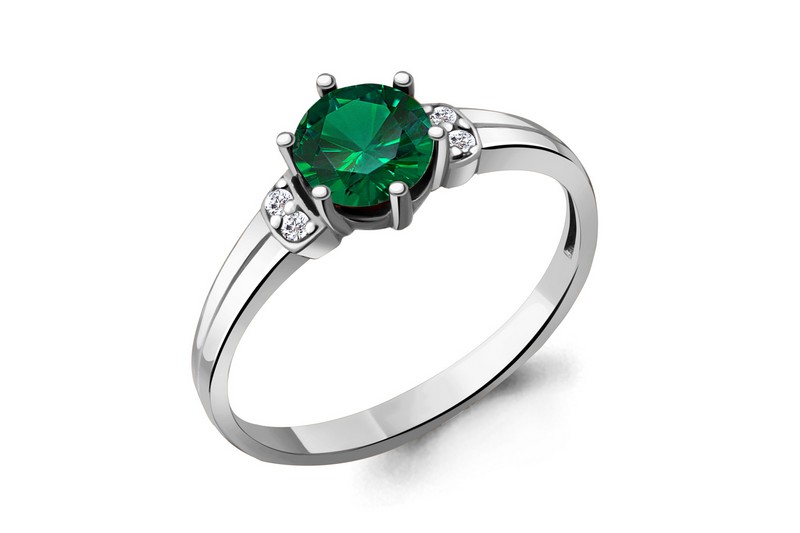 Paveikslėlis Sidabrinis žiedas su sint. smaragdu ir cirkoniais 17,5 mm