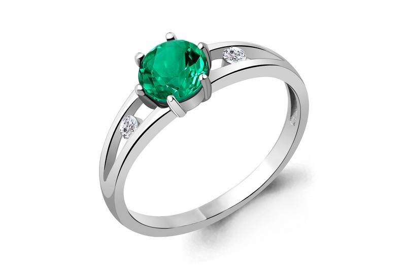 Paveikslėlis Sidabrinis žiedas su sint. smaragdu ir cirkoniais 17 mm
