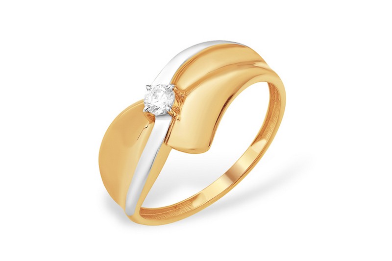 Изображение Золотое кольцо с цирконом 18 мм