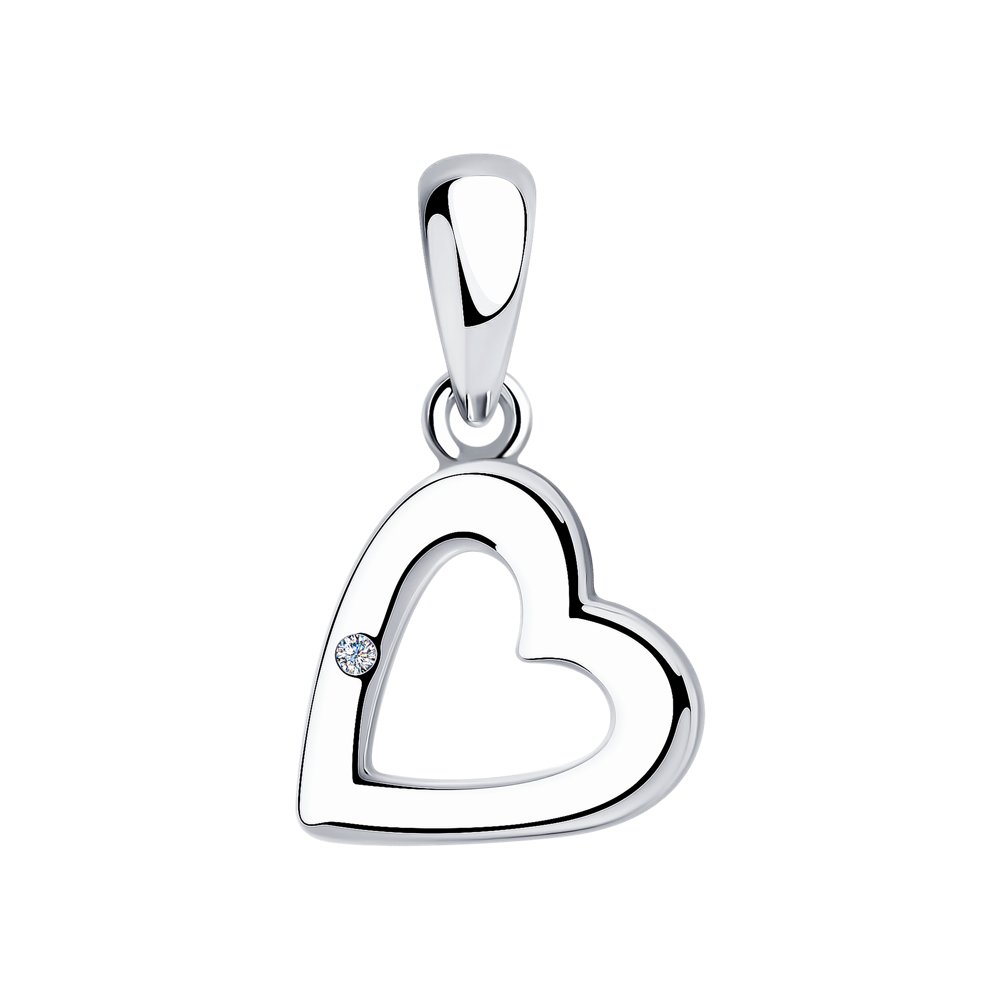 Изображение Серебряная подвеска с бриллиантом "Сердце"