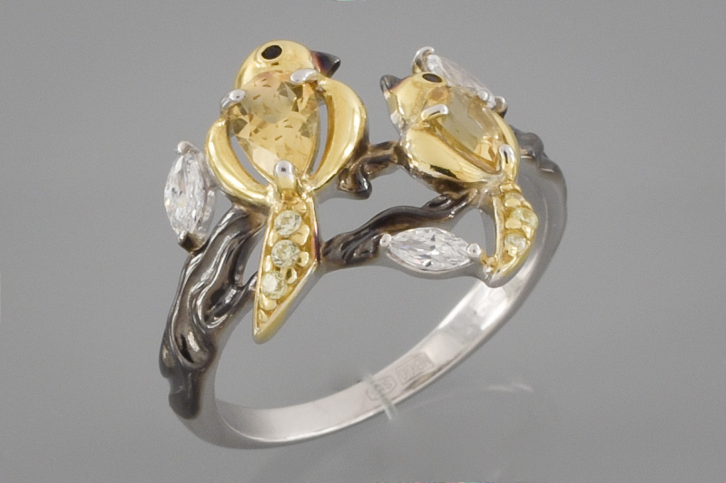 Изображение Серебряное кольцо с цитринами и цирконами