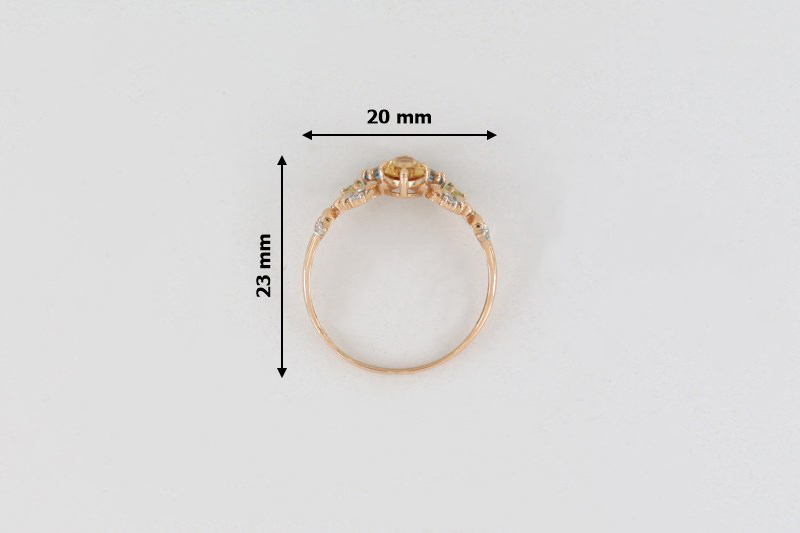 Paveikslėlis Auksinis žiedas su cirkoniais ir chrizolitais 18 mm