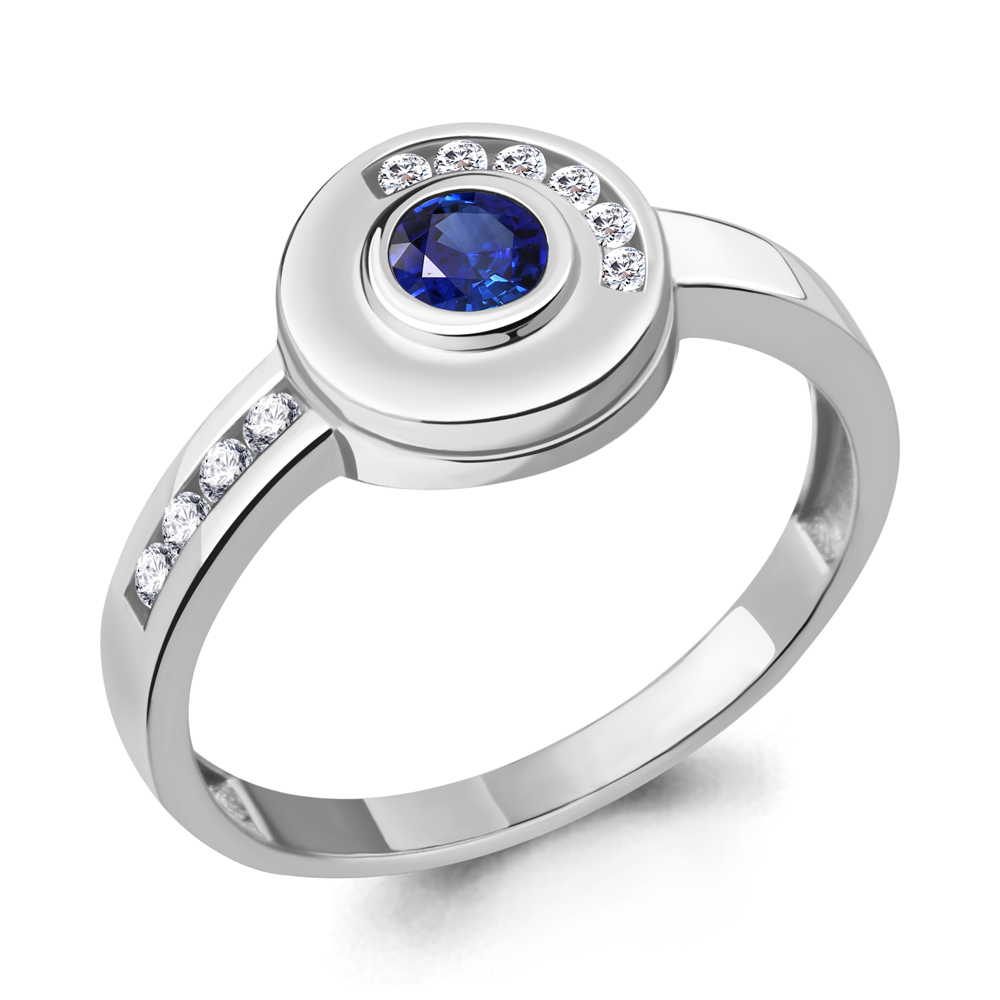 Изображение Серебряное кольцо с синт. сапфиром и цирконами