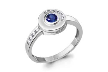 Изображение Серебряное кольцо с синт. сапфиром и цирконами