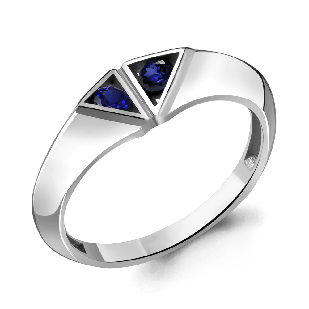 Изображение Серебряное кольцо с синт. сапфирами
