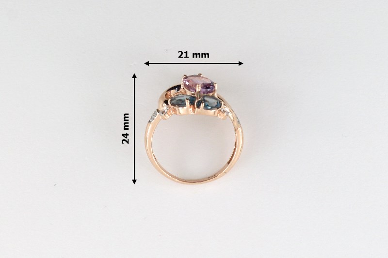 Paveikslėlis Paauksuotas sidabrinis žiedas su cirkoniais ir London topazais 17,5 mm