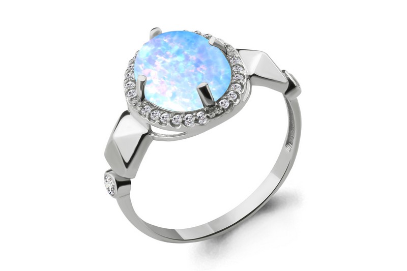 Изображение Серебряное кольцо с синт. опалом и цирконами 16,5 мм