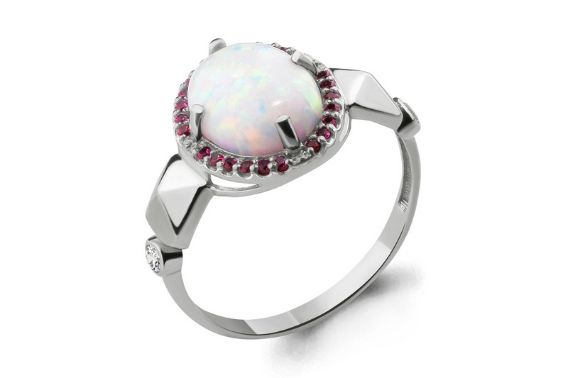 Изображение Серебряное кольцо с синт. опалом и синт. нанотурмалинами 17,5 мм