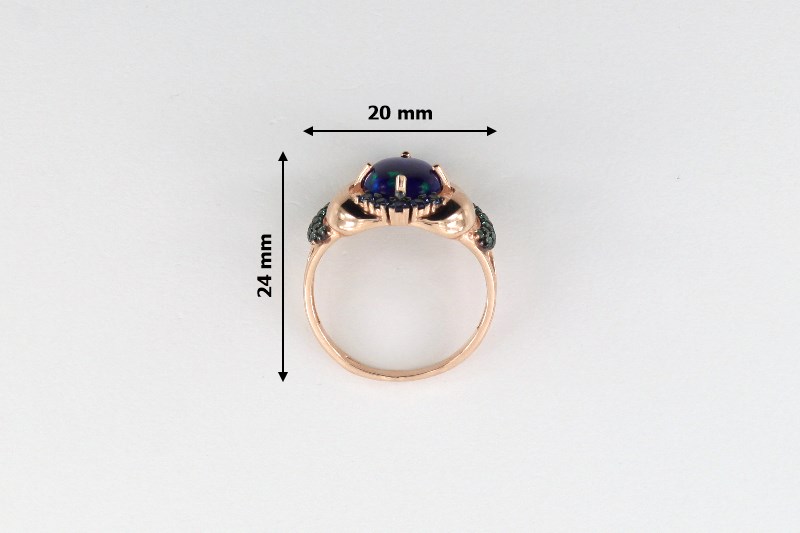 Paveikslėlis Paauksuotas sidabrinis žiedas su sint. safyrais ir sint. smaragdais 17,5 mm