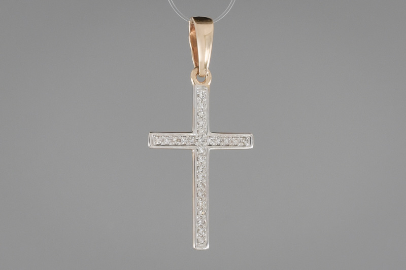 Золотой католический крестик с бриллиантами