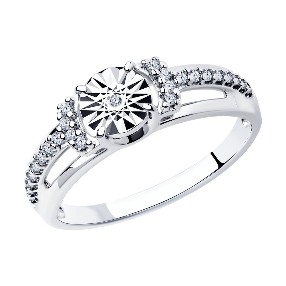 Изображение Серебряное кольцо с бриллиантом и цирконами