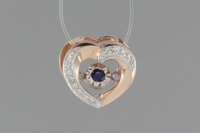 Изображение Золотая подвеска с бриллиантами и сапфиром "Сердце" 