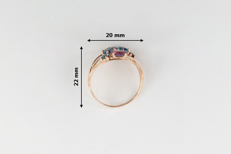Paveikslėlis Auksinis žiedas su topazais ir ametistais
