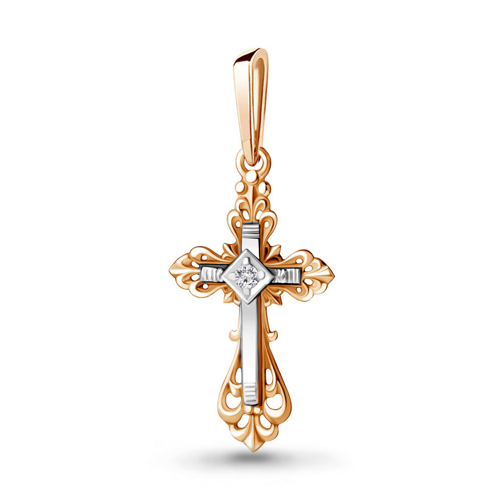 Изображение Золотой православный крестик с бриллиантом