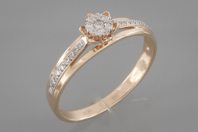 Paveikslėlis Auksinis žiedas su briliantais 18 mm